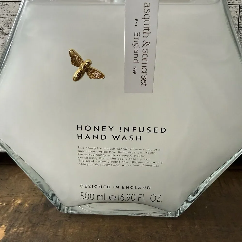 Asquith & Somerset Honey Infused Hand Wash 16.9 oz Glass Bottle Gold Bee England